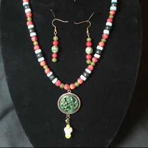 Oriental Reds Blues Greens Beads Jewelry Set